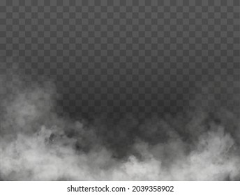 Fog or smoke isolated transparent special effect. White vector cloudiness, mist or smog background. Vector illustration