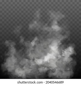 Fog or smoke isolated transparent special effect. White vector cloudiness, mist or smog background. Vector illustration