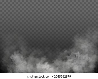 Fog or smoke isolated transparent special effect. White vector cloudiness, mist or smog background. Vector illustration