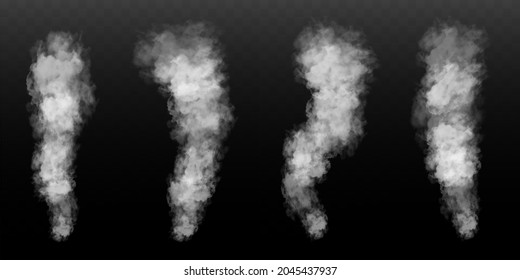 Fog or smoke isolated transparent special effect. White vector cloudy, fog or smog background. Condensation plane isolated on transparent background. Vector effect. 