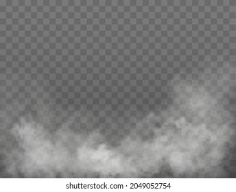 Fog or smoke isolated transparent special effect. White vector cloudiness, mist or smog background. Vector illustration