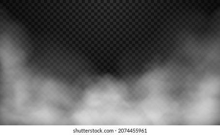 Fog or smoke isolated transparent special effect. White vector cloudiness, mist or smog background. Vector 3d realistic illustration