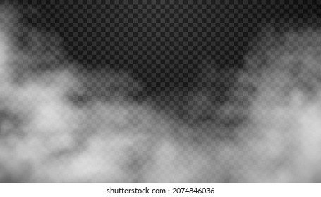 Fog or smoke isolated transparent special effect. White vector cloudiness, mist or smog background. Vector 3d realistic illustration