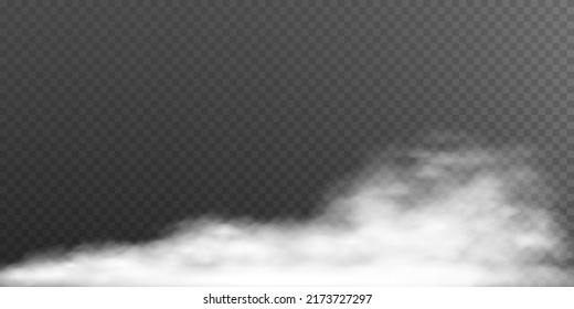 Fog or smoke isolated transparent special effect. White vector background of cloudiness, fog or smog. Vector illustration
