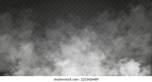 Fog or smoke isolated transparent special effect. White vector cloudiness, mist or smog background. Vector illustration