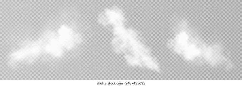 Fog or smoke isolated transparent special effect. White vector cloudiness, mist or smog background. Vector illustration	