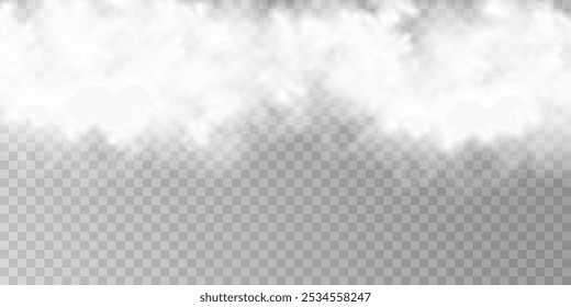 Fog or smoke isolated transparent special effect. White vector cloudiness, mist or smog background. Vector illustration	