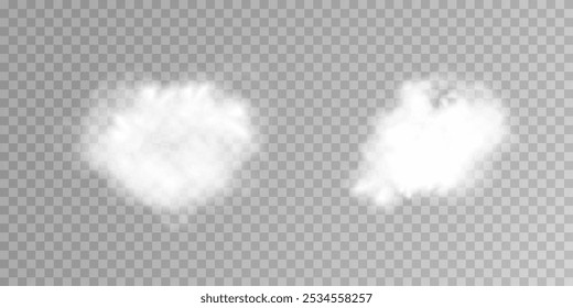 Fog or smoke isolated transparent special effect. White vector cloudiness, mist or smog background. Vector illustration	