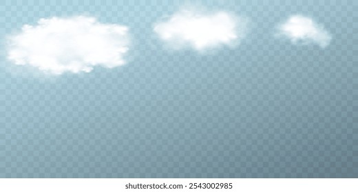 Fog or smoke isolated transparent special effect. White vector cloudiness, mist or smog background. Vector illustration	