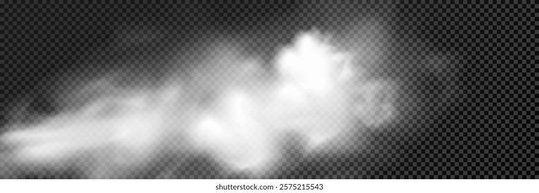 Fog or smoke isolated transparent special effect. White vector cloudiness, mist or smog background. Vector illustration	