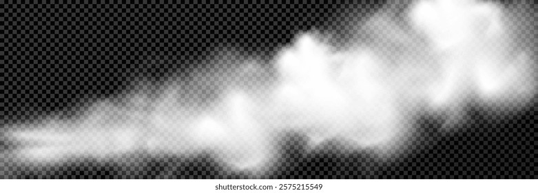 Fog or smoke isolated transparent special effect. White vector cloudiness, mist or smog background. Vector illustration	