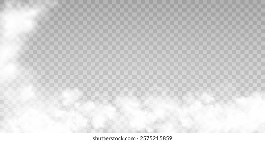 Fog or smoke isolated transparent special effect. White vector cloudiness, mist or smog background. Vector illustration	