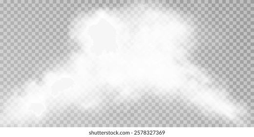 Fog or smoke isolated transparent special effect. White vector cloudiness, mist or smog background. Vector illustration	