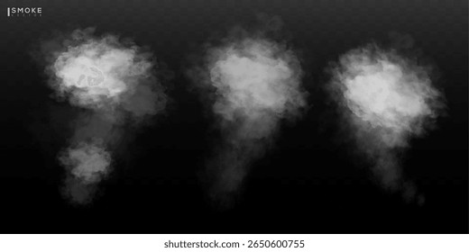 Nevoeiro ou fumaça efeito especial transparente isolado. Vetor branco turvo, névoa ou fundo de neblina. Ilustração vetorial