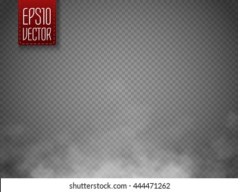 Fog or smoke isolated transparent special effect. White vector cloudiness, mist or smog background. Vector illustration