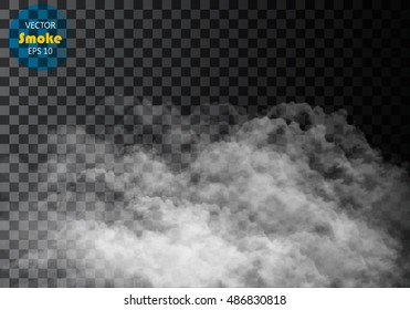 Fog or smoke isolated transparent special effect. White vector cloudiness, mist or smog background. Vector illustration