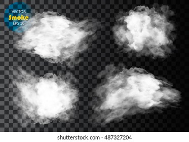 Fog or smoke isolated transparent special effect. White vector cloudiness, mist or smog background. Vector illustration