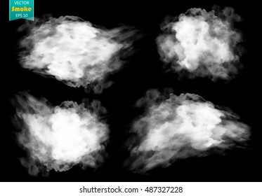 Fog or smoke isolated transparent special effect. White vector cloudiness, mist or smog background. Vector illustration