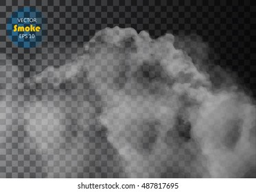 Fog or smoke isolated transparent special effect. White vector cloudiness, mist or smog background. Vector illustration