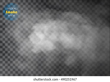 Fog or smoke isolated transparent special effect. White vector cloudiness, mist or smog background. Vector illustration