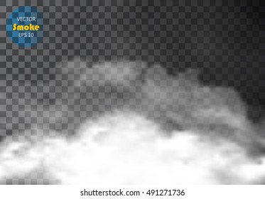Fog or smoke isolated transparent special effect. White vector cloudiness, mist or smog background. Vector illustration