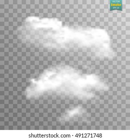 Fog or smoke isolated transparent special effect. White vector cloudiness, mist or smog background. Vector illustration