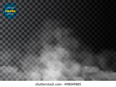 Fog or smoke isolated transparent special effect. White vector cloudiness, mist or smog background. Vector illustration