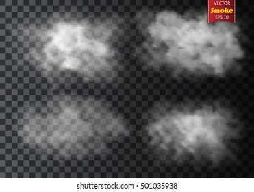 Fog or smoke isolated transparent special effect. White vector cloudiness, mist or smog background. Vector illustration