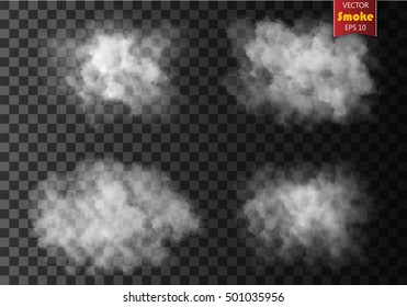 Fog or smoke isolated transparent special effect. White vector cloudiness, mist or smog background. Vector illustration