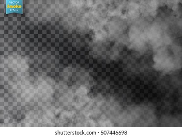 Fog or smoke isolated transparent special effect. White vector cloudiness, mist or smog background. Vector illustration