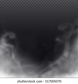 Fog or smoke isolated transparent special effect. Beautiful white vector cloudiness, mist background. Vector illustration.