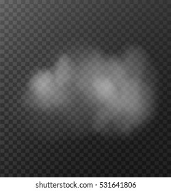 Fog or smoke isolated transparent special effect. White vector cloudiness, mist or smog background. Vector illustration