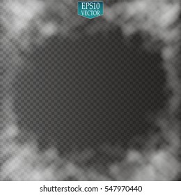 Fog or smoke isolated transparent special effect. White vector cloudiness, mist or smog background. Vector illustration