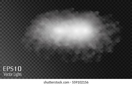 Fog or smoke isolated transparent special effect. White vector cloudiness, mist or smog background. Vector illustration