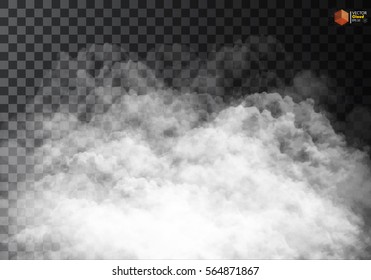 Fog or smoke isolated transparent special effect. White vector cloudiness, mist or smog background. Vector illustration