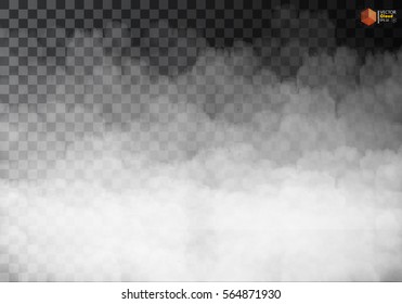 Fog or smoke isolated transparent special effect. White vector cloudiness, mist or smog background. Vector illustration