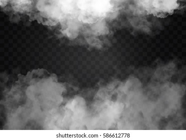 Fog or smoke isolated transparent special effect. White vector cloudiness, mist or smog background. Vector illustration