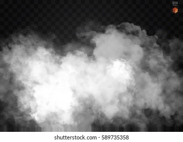 Fog or smoke isolated transparent special effect. White vector cloudiness, mist or smog background. Vector illustration