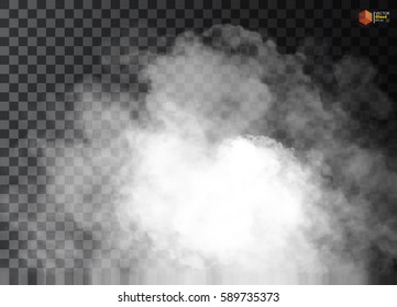 Fog or smoke isolated transparent special effect. White vector cloudiness, mist or smog background. Vector illustration