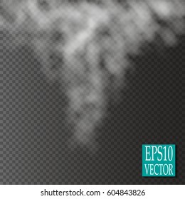 Fog or smoke isolated transparent special effect. White vector cloudiness, mist or smog background. Vector illustration
