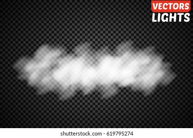 Fog or smoke isolated transparent special effect. White vector cloudiness, mist or smog background. Vector illustration