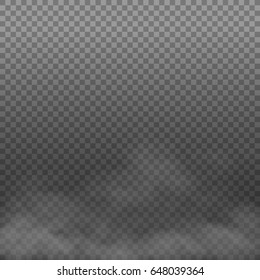 Fog or smoke isolated transparent special effect. White vector cloudiness, mist or smog background. Vector illustration