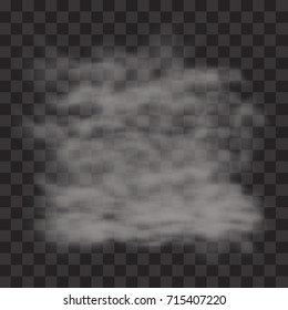 Fog or smoke isolated transparent special effect. White vector cloudiness, mist or smog background. Vector illustration