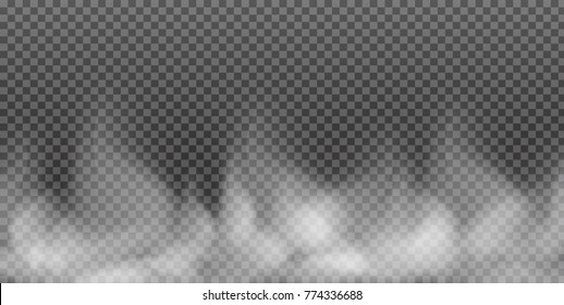 Fog or smoke isolated transparent special effect. White vector cloudiness, mist or smog background. Vector illustration