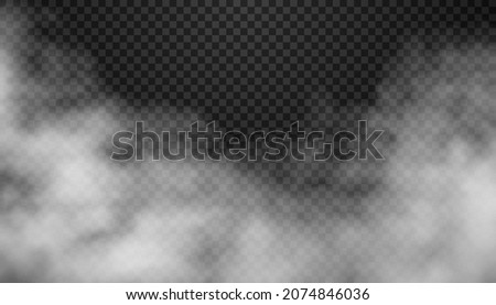 Fog or smoke isolated transparent special effect. White vector cloudiness, mist or smog background. Vector 3d realistic illustration