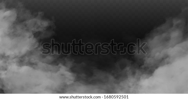Fog or smoke isolated transparent special\
effect. White vector cloudiness, mist or smog background. Vector\
illustration