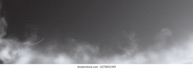 Fog, smoke on transparent background, panoramic view, vector design