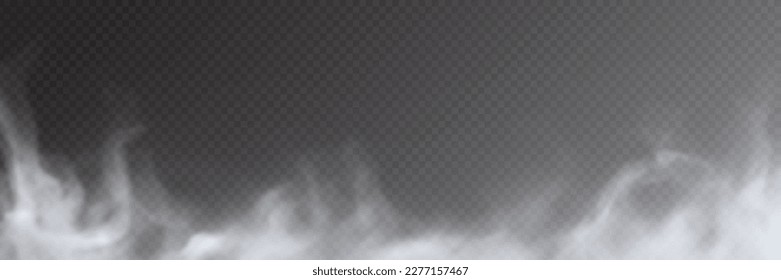 Fog, smoke on transparent background, panoramic view, vector design