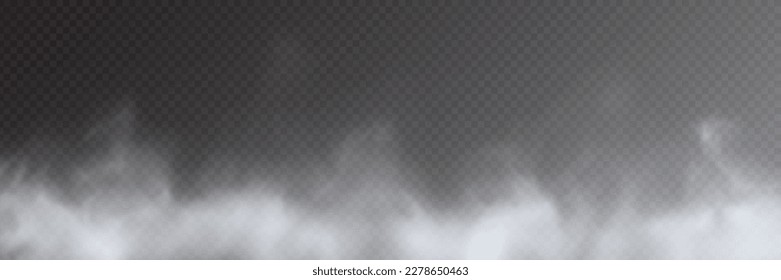 Fog, smoke on transparent background, panoramic view, vector design