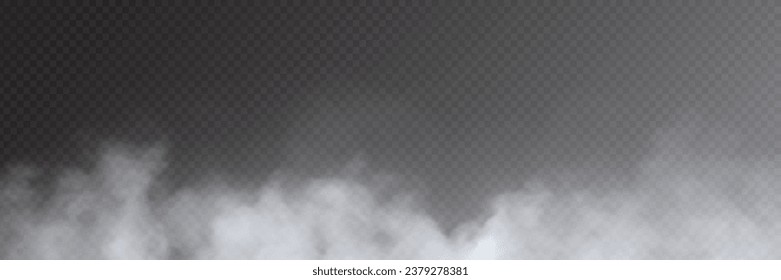 Fog, smoke on transparent background, panoramic view, vector design